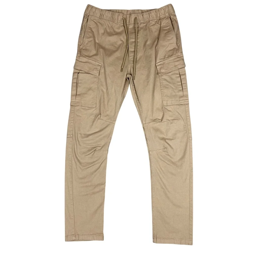 H&M Skinny Fit Drawstring Elastic Waist Cargo Pants Mens Medium Tan Khaki